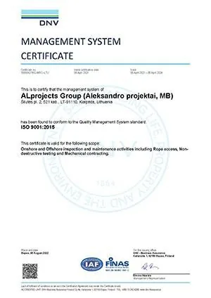 DNV Management System Certificate — ISO 9001