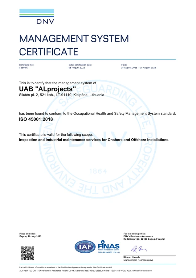 DNV-Managementsystemzertifikat — ISO 45001:2018, Zertifikat C550877